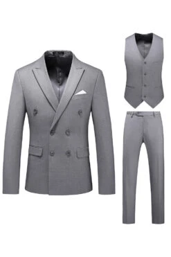 Khaki Double Breasted Notched Lapel 3 Piece Men's Suits -Zapaka Sales Store CGGXH0716 Grey 1