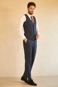 Dark Blue Double Breasted Pinstripe 3 Piece Wedding Men's Suits -Zapaka Sales Store CGGXH0721 Dark Blue 3