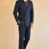 Dark Blue Double Breasted Pinstripe 3 Piece Wedding Men's Suits