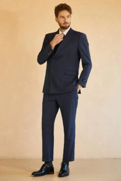 Dark Blue Double Breasted Pinstripe 3 Piece Wedding Men's Suits -Zapaka Sales Store CGGXH0721 Dark Blue 6