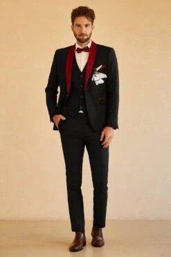 Black Red Shawl Lapel Men's Prom Suit -Zapaka Sales Store CGGXH0728 BlackRed 1 first