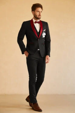 Black Red Shawl Lapel Men's Prom Suit -Zapaka Sales Store CGGXH0728 BlackRed 4