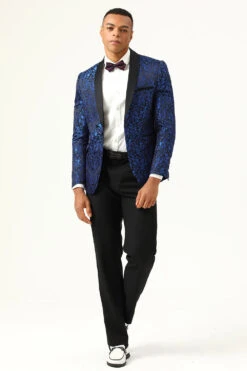 One Button Blue Shawl Lapel Jacquard Men's Prom Blazer -Zapaka Sales Store CGGXH0729Blue 1