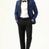 One Button Blue Shawl Lapel Jacquard Men's Prom Blazer