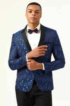 One Button Blue Shawl Lapel Jacquard Men's Prom Blazer -Zapaka Sales Store CGGXH0729Blue 5