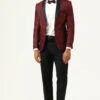 One Button Red Shawl Lapel Jacquard Men's Prom Blazer