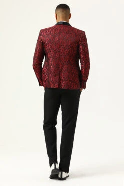 One Button Blue Shawl Lapel Jacquard Men's Prom Blazer -Zapaka Sales Store CGGXH0729Burgundy 2