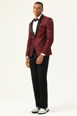 One Button Red Shawl Lapel Jacquard Men's Prom Blazer -Zapaka Sales Store CGGXH0729Burgundy 3 dfa74f27 a910 4ad6 ad08 1efff37f7c96