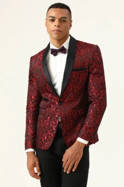 One Button Red Shawl Lapel Jacquard Men's Prom Blazer -Zapaka Sales Store CGGXH0729Burgundy 4 764979b4 63dc 4e6e 936f 073703b346d6