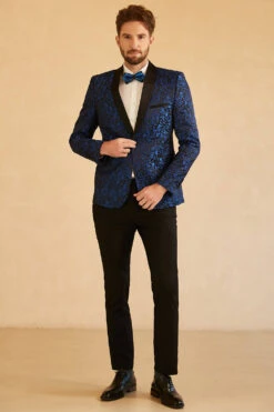 Blue Shawl Lapel Jacquard One Button Men's Prom Blazer -Zapaka Sales Store CGGXH0729 Blue 1 d7571c82 8f29 46d2 a0df eeb908e08cd0