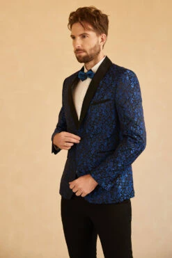 Blue Shawl Lapel Jacquard One Button Men's Prom Blazer -Zapaka Sales Store CGGXH0729 Blue 3 63cb5940 740d 4cd2 9ec7 0385b5a4755f