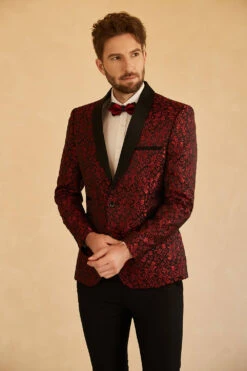Blue Shawl Lapel Jacquard One Button Men's Prom Blazer -Zapaka Sales Store CGGXH0729 Red 4 4ce20c99 2317 4ea4 b249 40d1831bcd50
