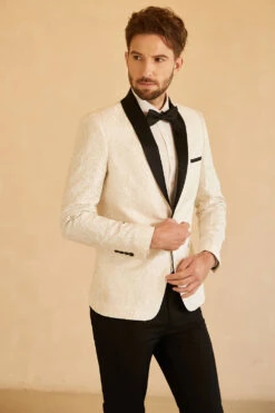 Blue Shawl Lapel Jacquard One Button Men's Prom Blazer -Zapaka Sales Store CGGXH0729 White 4 e66062b0 3c39 4b9a ac8a a73dc82dc312