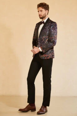 Black Jacquard Shawl Lapel One Button Men's Prom Blazer -Zapaka Sales Store CGGXH0730 Black 3