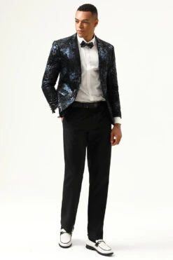 Black Blue Single-Breasted Two-Button Printed Men's Blazer -Zapaka Sales Store CGGXH0731BlackBlue 4