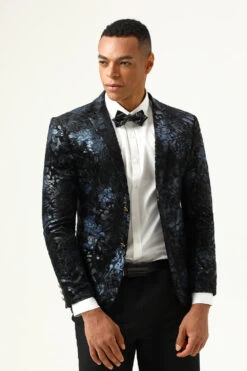 Black Blue Single-Breasted Two-Button Printed Men's Blazer -Zapaka Sales Store CGGXH0731BlackBlue 5