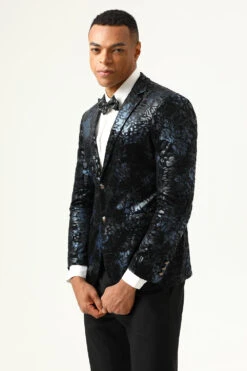 Black Blue Single-Breasted Two-Button Printed Men's Blazer -Zapaka Sales Store CGGXH0731BlackBlue 6