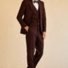 Peak Lapel Single Button Burgundy Men's Wedding Suit