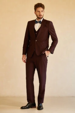 Peak Lapel Single Button Burgundy Men's Wedding Suit -Zapaka Sales Store CGGXH0750 Burgundy 5