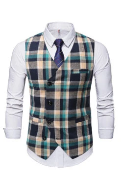 Single Breasted V-Neck Plaid Men's Vest