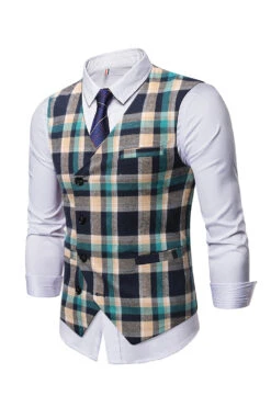 Single Breasted V-Neck Plaid Men's Vest -Zapaka Sales Store CGGXH0759 Multicolor 3