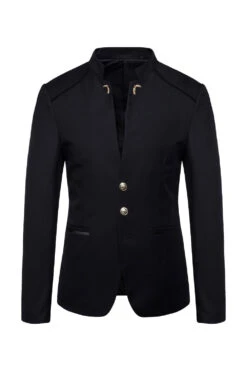 Navy Stand Collar Single Breasted Men's Blazer -Zapaka Sales Store CGGXH0771 Black 1 first
