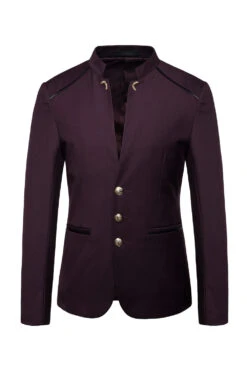Navy Stand Collar Single Breasted Men's Blazer -Zapaka Sales Store CGGXH0771 Burgundy 1 first