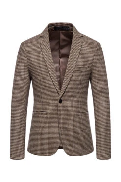 Khaki Plaid One Button Men's Blazer