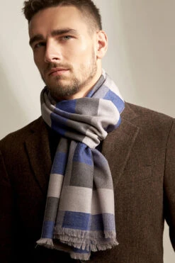 Green Plaid Cashmere Soft Men's Scarf -Zapaka Sales Store CGGXH0837 Blue Grid 1
