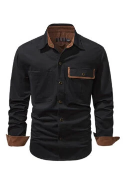 Men's Workwear Washed Cotton Shirt -Zapaka Sales Store CGGXH0844 Black 1