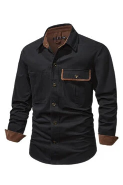 Men's Workwear Washed Cotton Shirt -Zapaka Sales Store CGGXH0844 Black 2