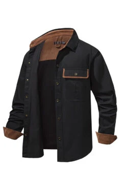 Men's Workwear Washed Cotton Shirt -Zapaka Sales Store CGGXH0844 Black 3