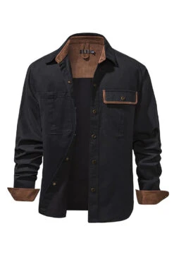 Men's Workwear Washed Cotton Shirt -Zapaka Sales Store CGGXH0844 Black 4