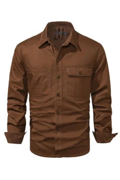 Men's Workwear Washed Cotton Shirt -Zapaka Sales Store CGGXH0844 Brown 4