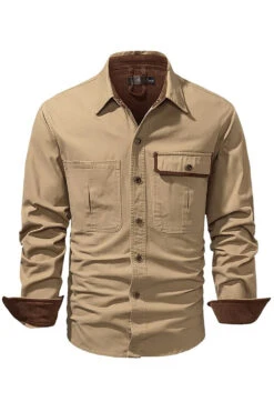 Men's Workwear Washed Cotton Shirt -Zapaka Sales Store CGGXH0844 Khaki 1