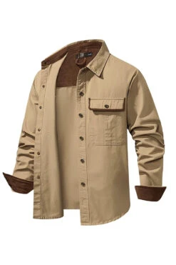 Men's Workwear Washed Cotton Shirt -Zapaka Sales Store CGGXH0844 Khaki 2