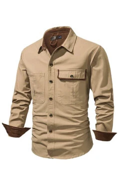 Men's Workwear Washed Cotton Shirt -Zapaka Sales Store CGGXH0844 Khaki 3