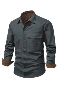 Men's Workwear Washed Cotton Shirt -Zapaka Sales Store CGGXH0844 Navy 3