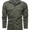 Men's Workwear Long Sleeve Army Green Plus Size Shirt