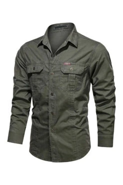 Men's Workwear Long Sleeve Army Green Plus Size Shirt -Zapaka Sales Store CGGXH0845 Army Green 3