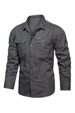 Men's Workwear Long Sleeve Army Green Plus Size Shirt -Zapaka Sales Store CGGXH0845 Grey