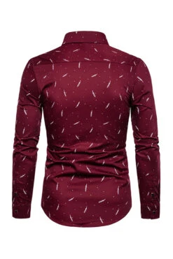 Feather Print Men's Long Sleeve Plus Size Shirt -Zapaka Sales Store CGGXH0850 Burgundy 2