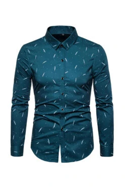 Feather Print Men's Long Sleeve Plus Size Shirt -Zapaka Sales Store CGGXH0850 Lake Blue 1