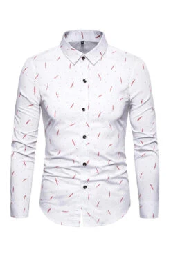 Feather Print Men's Long Sleeve Plus Size Shirt -Zapaka Sales Store CGGXH0850 White 1