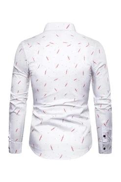 Feather Print Men's Long Sleeve Plus Size Shirt -Zapaka Sales Store CGGXH0850 White 2