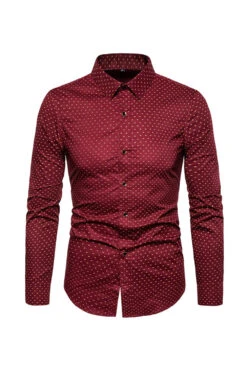 Fashion Print Long Sleeve Men's Plus Size Shirt -Zapaka Sales Store CGGXH0851 Burgundy 1
