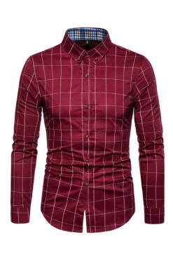 Plus Size Business Slim Square Neck Men's Shirt -Zapaka Sales Store CGGXH0852 Burgundy 1