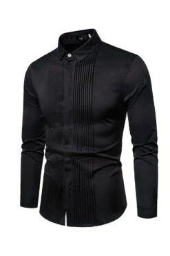 Lapel Long Sleeve Men's Casual Plus Size Shirt -Zapaka Sales Store CGGXH0855 Black 1