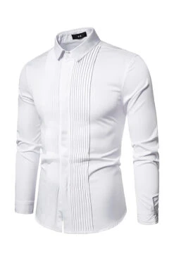 Lapel Long Sleeve Men's Casual Plus Size Shirt -Zapaka Sales Store CGGXH0855 White 1