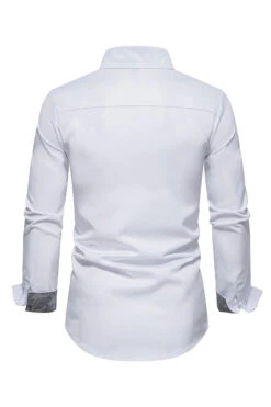 Lapel Long Sleeve Men's Casual Plus Size Shirt -Zapaka Sales Store CGGXH0855 White 2